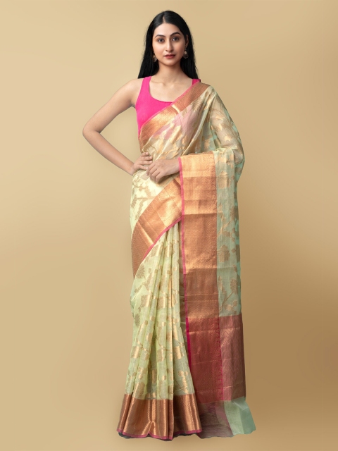 

Unnati Silks Green & Pink Woven Design Silk Cotton Kota Saree