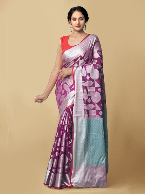 

Unnati Silks Women Pink & Silver-Toned Bangalore Sico Saree