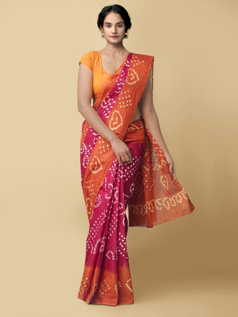 

Unnati Silks Maroon & Orange Bandhani Pure Cotton Bandhani Saree