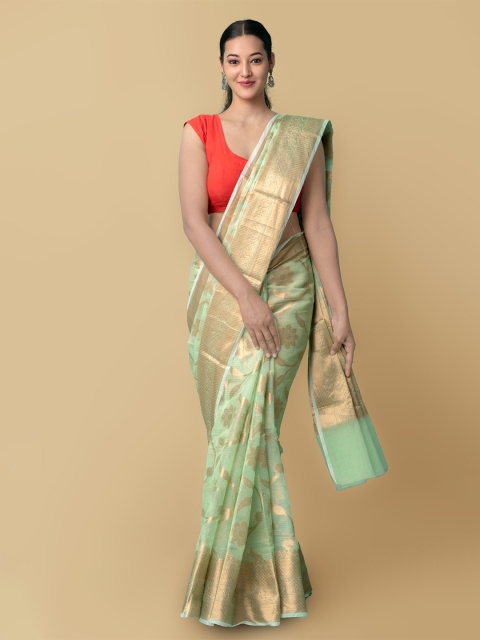 

Unnati Silks Women Green & Gold Pure Kota Banarasi Sustainable Saree