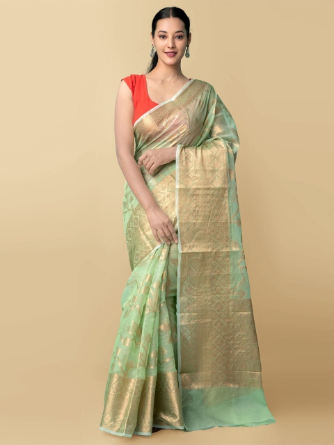

Unnati Silks Green & Gold Woven Design Zari Kota Saree