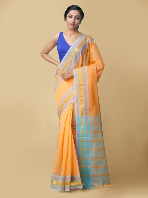 

Unnati Silks Women Orange & Blue Pure Pavani Mangalagiri Cotton Saree