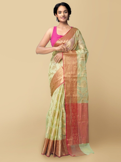 

Unnati Silks Green & Gold-Toned Woven Design Silk Cotton Kota Saree