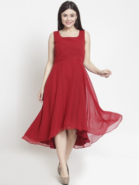 

Just Wow Maroon Georgette Midi Dress