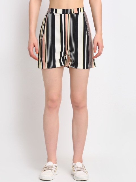 

Just Wow Women Black And White Striped Cotton Regular Shorts