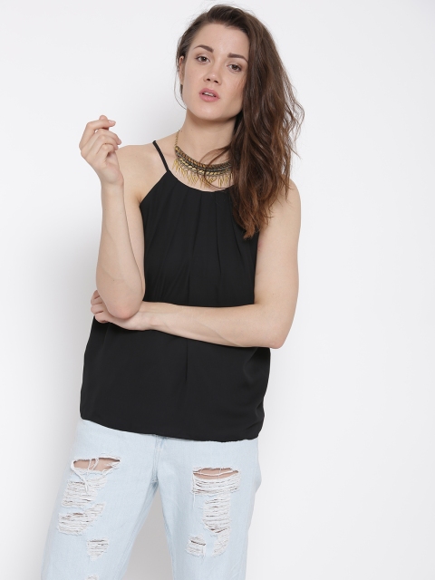 

FOREVER 21 Women Black Solid Pleated Top