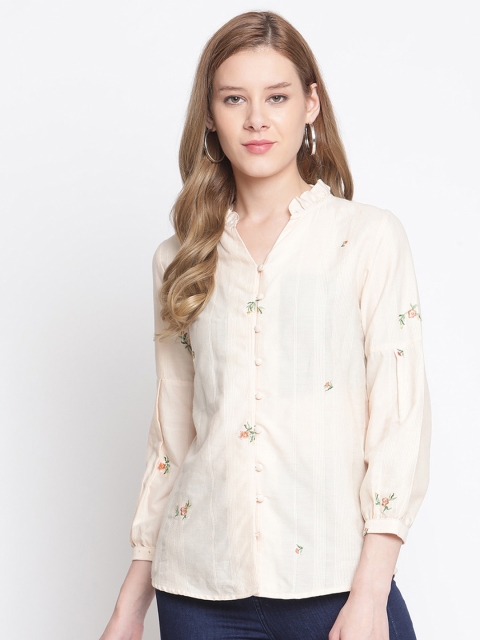 

Madame Cream-Coloure Mandarin Collar Shirt Style Top