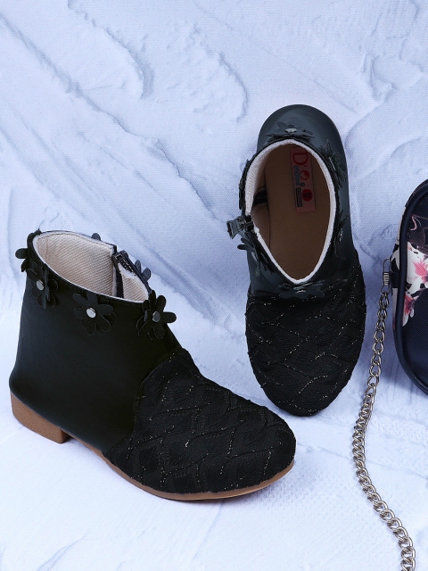 

DChica Girls Black Textured Mid-Top Flat Boots