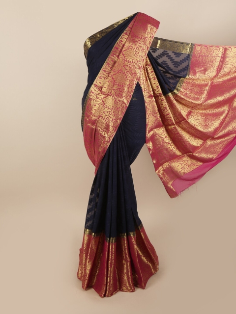 

Pothys Navy Blue & Pink Woven Design Zari Saree