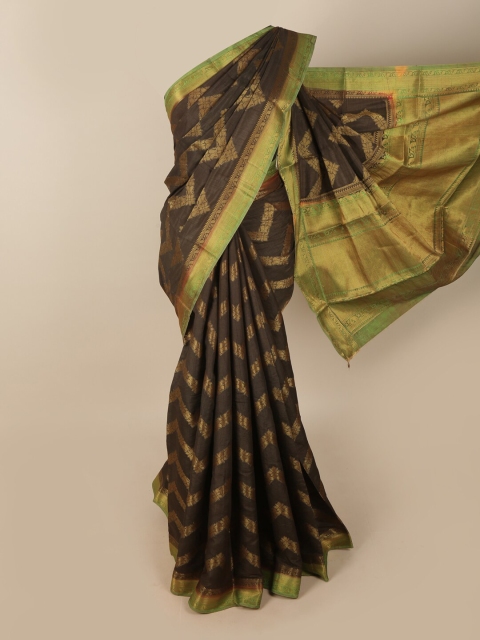 

Pothys Black & Green Woven Design Zari Jute Silk Saree