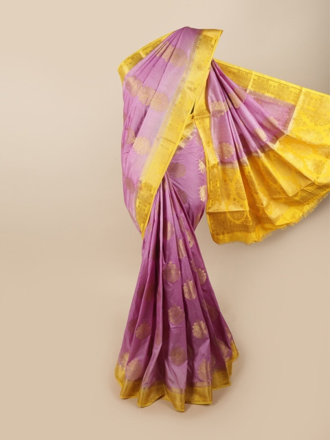 

Pothys Lavender & Gold-Toned Floral Zari Jute Silk Saree