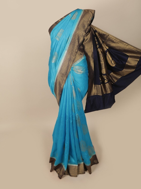 

Pothys Blue & Gold-Toned Woven Design Zari Jute Silk Saree