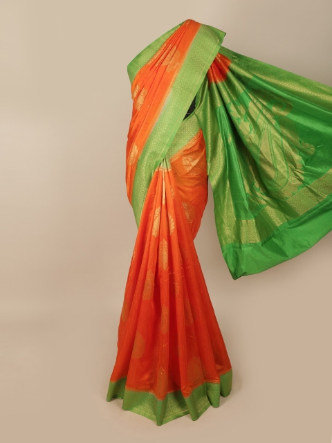 

Pothys Orange & Green Ethnic Motifs Zari Jute Silk Saree