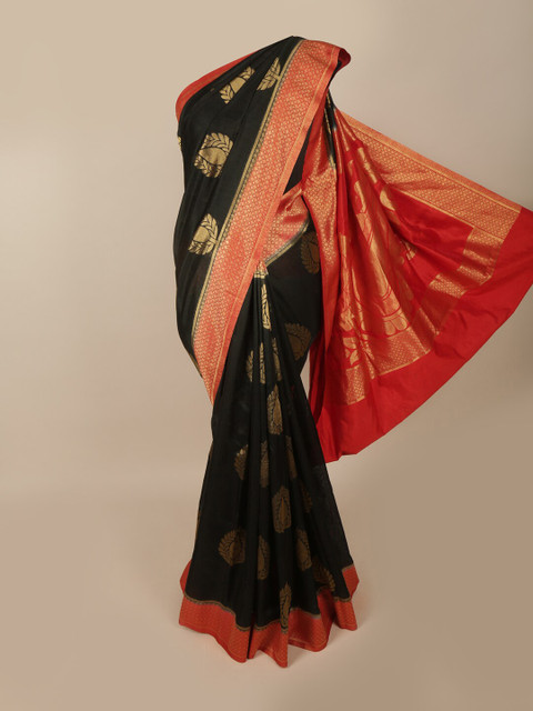 

Pothys Black & Red Ethnic Motifs Zari Jute Silk Saree
