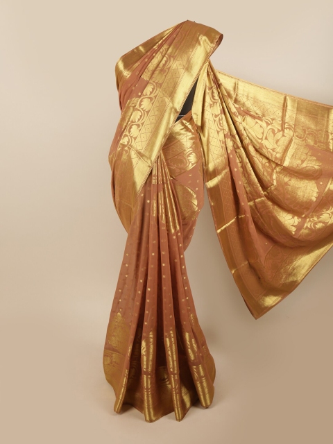

Pothys Brown & Gold-Toned Woven Design Zari Art Silk Saree