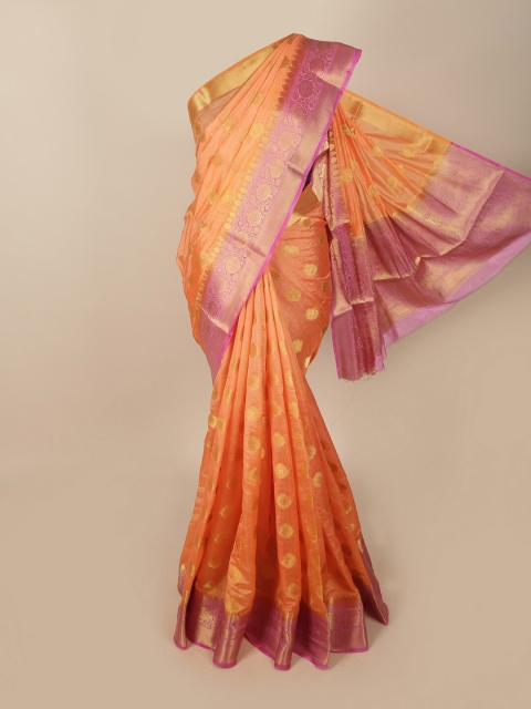 

Pothys Peach-Coloured & Gold-Toned Woven Design Zari Jute Silk Saree