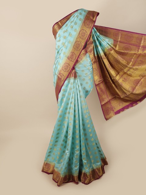 

Pothys Blue & Gold-Toned Woven Design Zari Jute Silk Saree