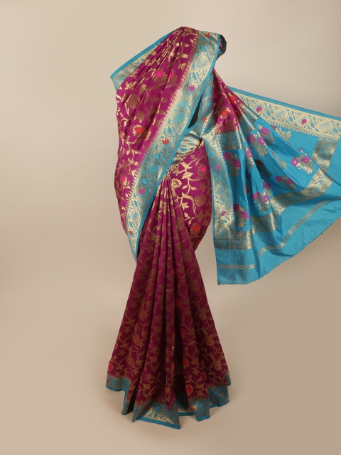 

Pothys Magenta & Blue Ethnic Motifs Zari Jute Silk Saree