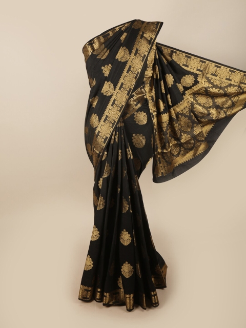 

Pothys Black & Gold-Toned Woven Design Zari Jute Silk Saree