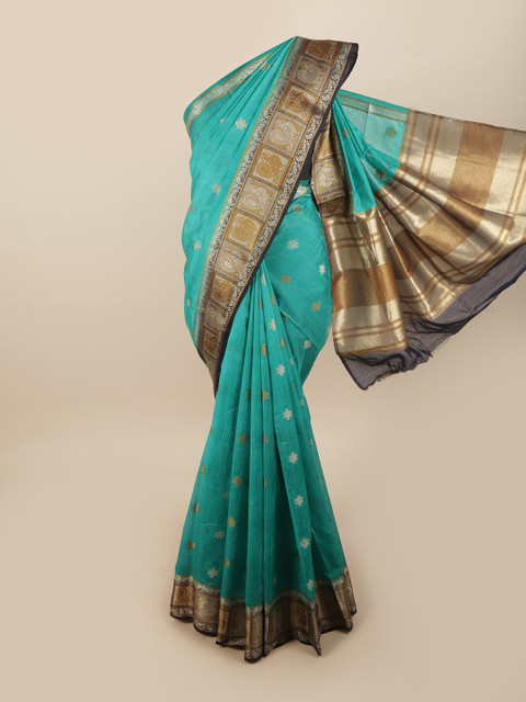

Pothys Blue & Gold-Coloured Ethnic Motifs Jute Silk Saree