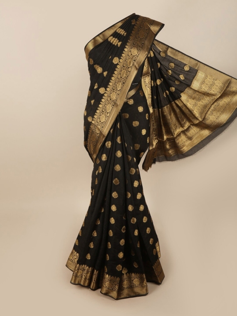 

Pothys Black & Gold-Toned Ethnic Motifs Zari Jute Silk Saree