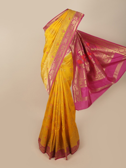 

Pothys Yellow & Pink Woven Design Zari Jute Silk Saree