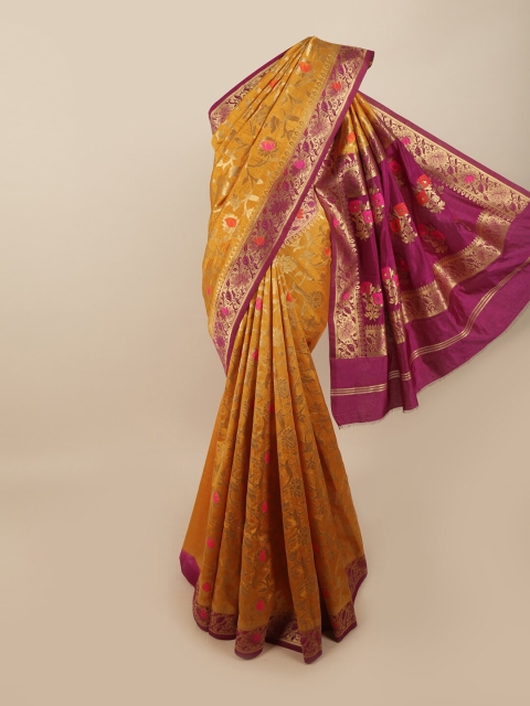 

Pothys Mustard Yellow & Purple Woven Design Jute Silk Saree