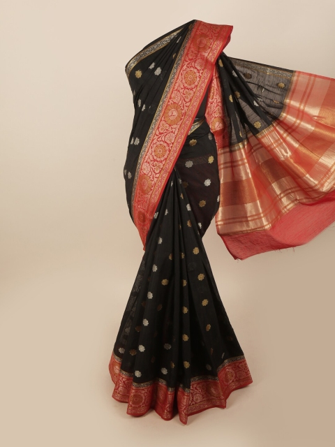 

Pothys Black & Gold-Toned Ethnic Motifs Jute Silk Saree