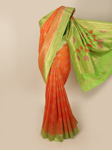 

Pothys Orange & Gold-Toned Woven Design Zari Jute Silk Saree