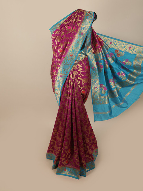 

Pothys Magenta & Blue Woven Design Zari Jute Silk Saree