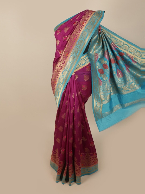 

Pothys Magenta & Blue Ethnic Motifs Zari Jute Silk Saree