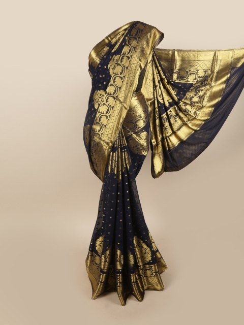 

Pothys Navy Blue & Gold-Toned Woven Design Zari Art Silk Saree