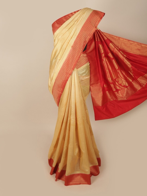 

Pothys Cream-Coloured & Red Woven Design Art Dupion Zari Jute Silk Saree