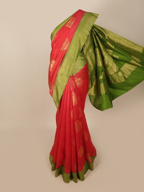 

Pothys Red & Green Woven Design Zari Jute Silk Saree