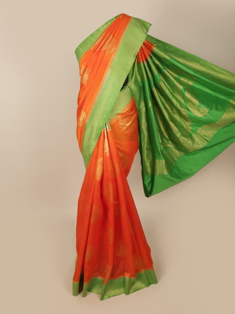 

Pothys Orange & Green Woven Design Zari Jute Silk Saree