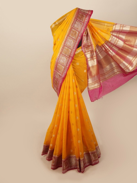 

Pothys Yellow & Pink Woven Design Zari Jute Silk Saree