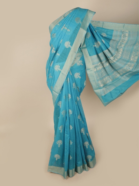 

Pothys Women Blue & Gold-Toned Floral Art Silk Saree