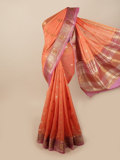 

Pothys Peach-Coloured & Pink Ethnic Motifs Jute Silk Saree