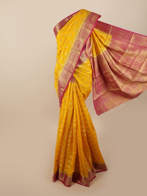

Pothys Yellow & Pink Woven Design Zari Jute Silk Saree