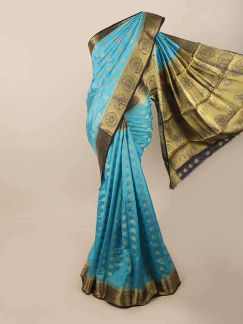 

Pothys Blue & Gold-Toned Woven Design Art Dupion Zari Jute Silk Saree
