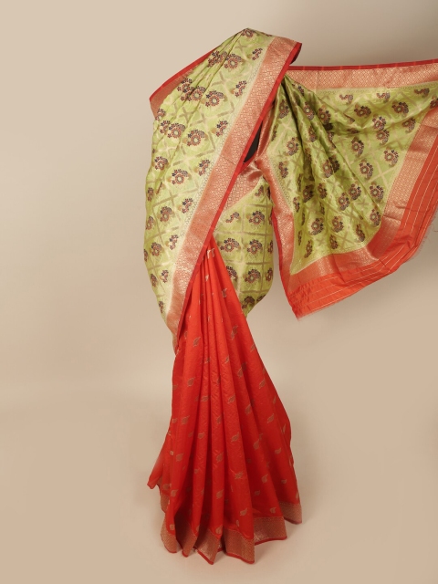 

Pothys Green & Red Ethnic Motifs Jute Silk Saree