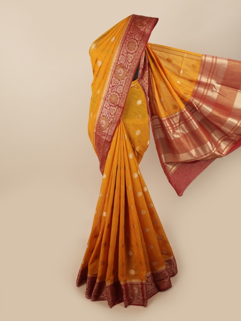 

Pothys Mustard & Maroon Woven Design Zari Jute Silk Saree