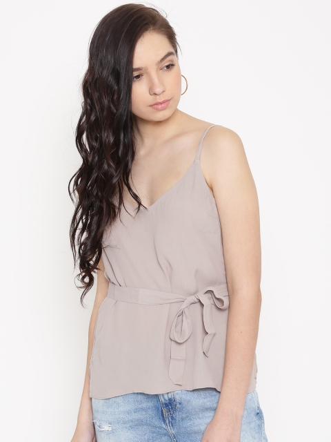 

FOREVER 21 Women Taupe Solid Belted Top