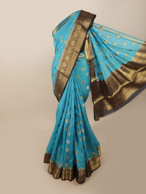 

Pothys Blue & Gold-Toned Woven Design Zari Jute Silk Saree