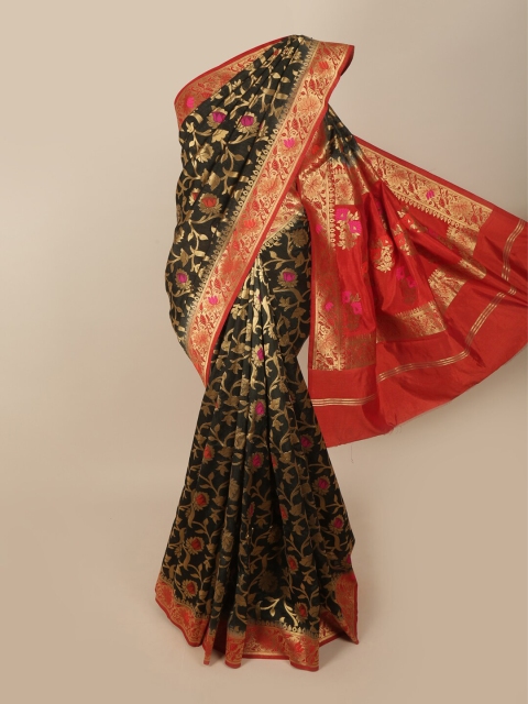 

Pothys Black & Red Floral Woven Design Zari Saree