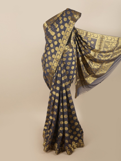 

Pothys Blue & Gold-Toned Floral Zari Art Silk Saree