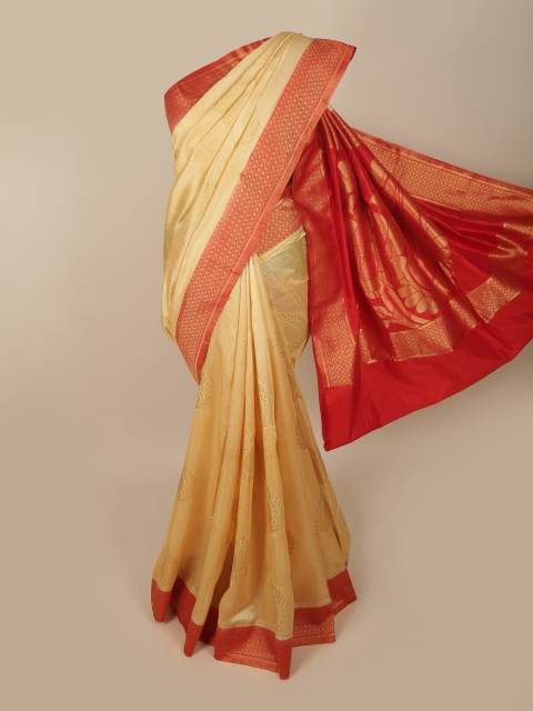 

Pothys Cream-Coloured & Red Woven Design Zari Jute Silk Saree