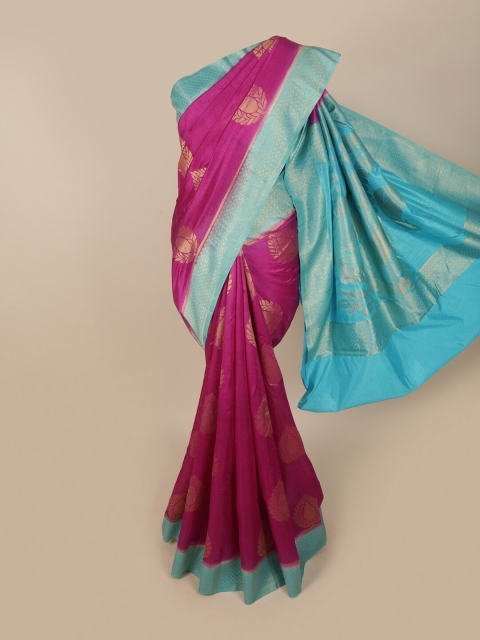 

Pothys Pink & Blue Ethnic Motifs Zari Jute Silk Saree