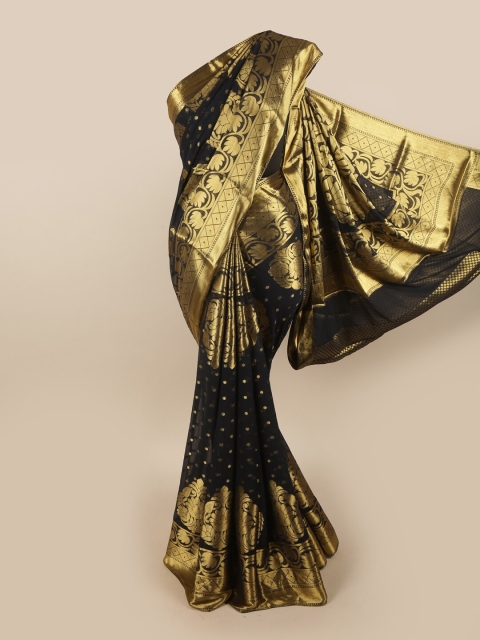 

Pothys Black & Gold-Toned Floral Zari Art Silk Saree