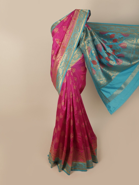 

Pothys Pink & Blue Woven Design Zari Jute Silk Saree